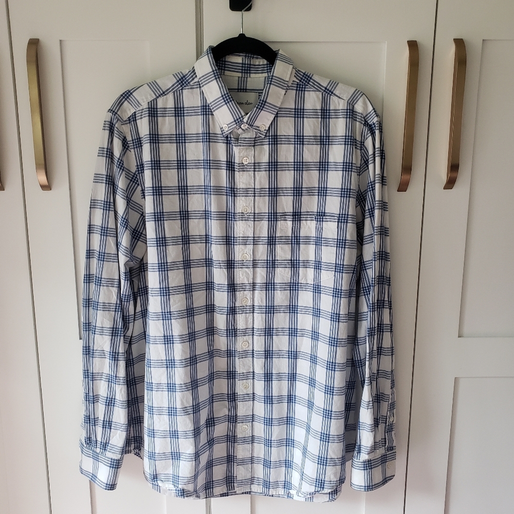 Steven Alan Shirt Mens L Blue White Checkered Button Down Long Sleeve Dress Top
